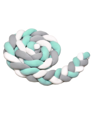 T-TOMI Braided crib bumpers 180 cm White + Grey + Mint