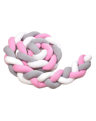 T-TOMI Braided crib bumpers 180 cm White + Grey + Pink