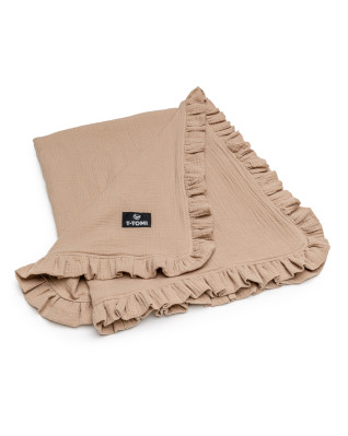 T-TOMI Muslin blanket with ruffles Beige