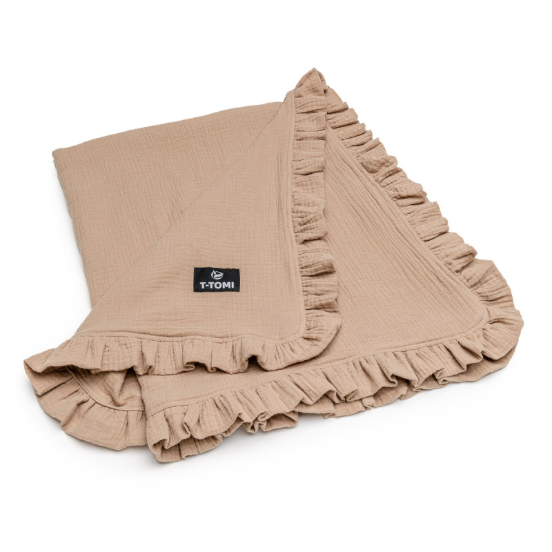 T-TOMI Muslin blanket with ruffles Beige