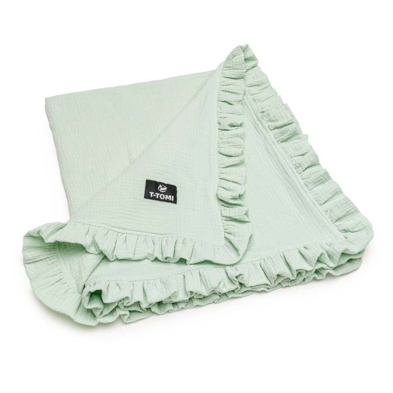 T-TOMI Muslin blanket with ruffles Mint  