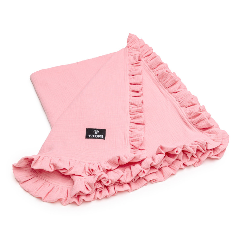 T-TOMI Muslin blanket with ruffles Pink