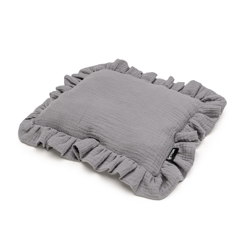 T-TOMI Muslin pillow with ruffles Grey