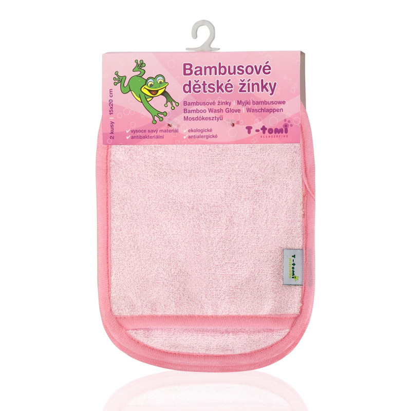 T-TOMI Bamboo baby washgloves Pink - White ST